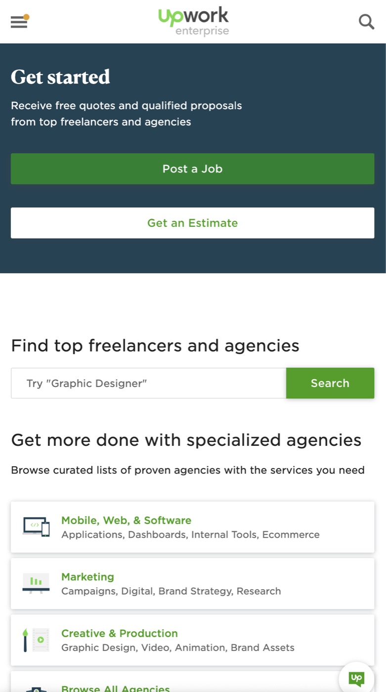 Upwork agency search results